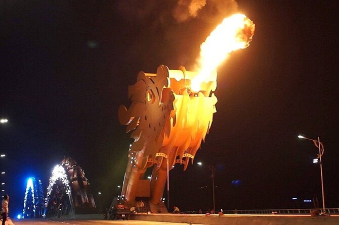 Dragon Cruise by Romantic Yatch: Tasty Beer/Flower/Cake & Dance - Dragon Bridge fire show: the big question