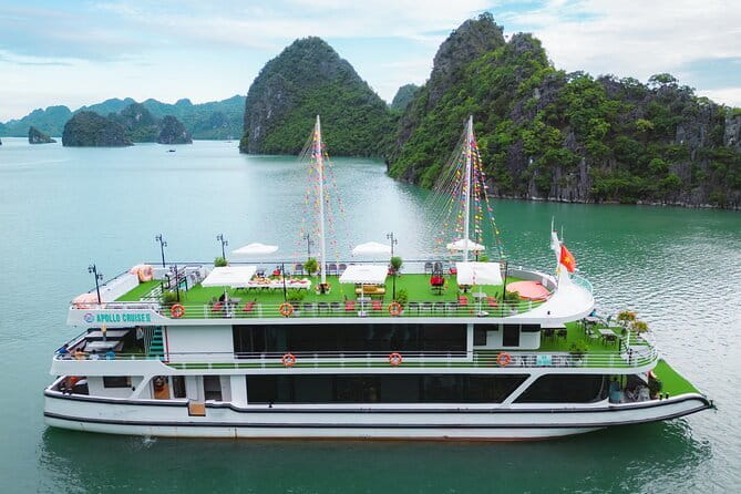 Halong Apollo 5<em> Cruise with Jacuzzi Day Trip And Buffet Lunch – Key points to know before booking’ /></p>
<ul>
<li><strong>A full Halong Bay day from Hanoi:</strong> Expect about 12 hours from hotel pickup to hotel return, including the road journey.</li>
<li><strong>New 2024 five-star boat:</strong> The Apollo Cruise includes a Jacuzzi, buffet lunch, and several organized activities.</li>
<li><strong>Three main bay stops:</strong> Kayak or take a bamboo boat at Luon Cave, walk through Sung Sot Cave, then swim or climb at Ti Top Island.</li>
<li><strong>Guide quality matters:</strong> Tommy is singled out for clear English, local information, good organization, jokes, photography help, and personal attention.</li>
<li><strong>Small group size:</strong> The tour accepts no more than 19 people, a useful detail for instructions and transfers.</li>
<li><strong>Good value at $60:</strong> Transport, entrance fees, guide, cruise, and buffet lunch are included, but drinks at lunch cost extra.</li>
</ul>
<h2 id="why-this-day-trip-works-for-a-first-look-at-halong-bay">Why this day trip works for a first look at Halong Bay</h2>
<p><img width="669" height="446" decoding="async" src=