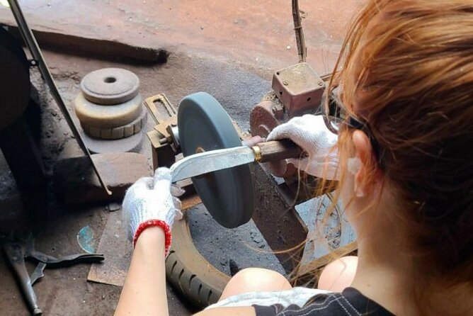 Hanoi Knife Making Traditional Workshop - Trimming and correcting the blade