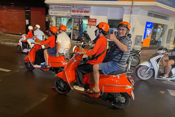 Vespa Female Ao Dai riders Night Street Food + See Train Street - Train Street and the final stop